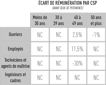 Ecart rémunération par csp RIGA SAS